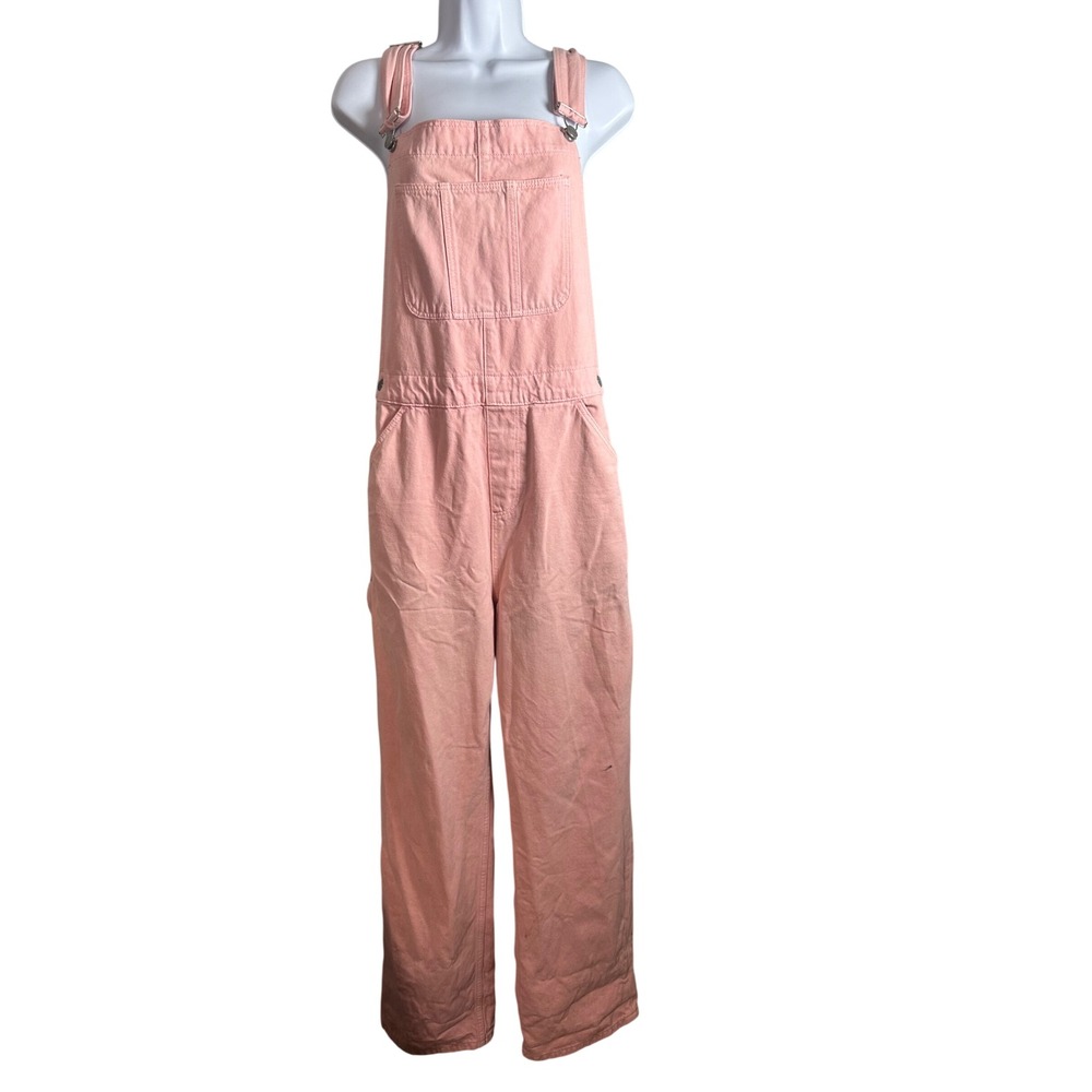 ASOS DESIGN Womens Pink Cotton Denim Overalls Wide Leg Workwear XS
